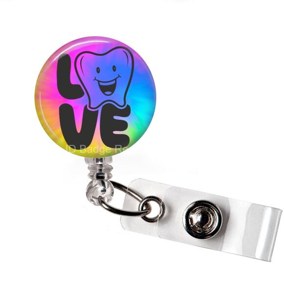 LOVE Happy Teeth ID Name Tag Badge Holder * Dental * Dentist * Hygienist * - Picture 1 of 5